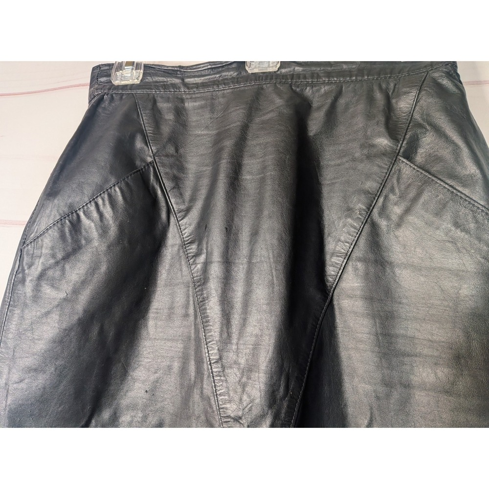 Winlit Vintage Ginuwine Leather pencil skirt 9/10 Black V front Rare 90's - Picture 3 of 10